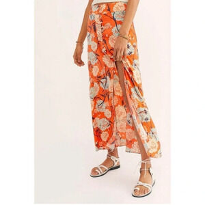 Free People Sammy Button Down Maxi Skirt Orange